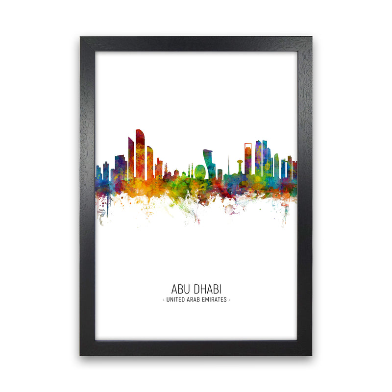 Abu Dhabi United Arab Emirates Skyline Portrait Art Print by Michael Tompsett Black Grain