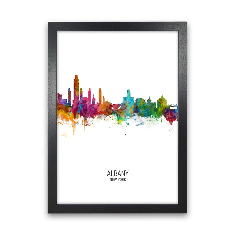 Albany New York Skyline Portrait Art Print by Michael Tompsett Black Grain