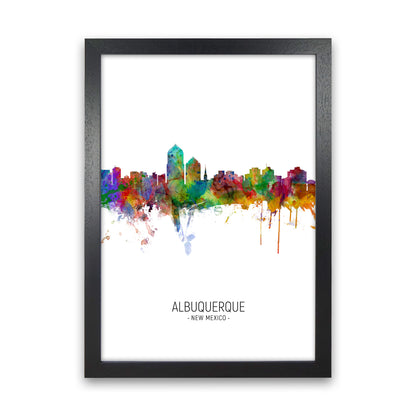 Albuquerque New Mexico Skyline Portrait Art Print by Michael Tompsett Black Grain