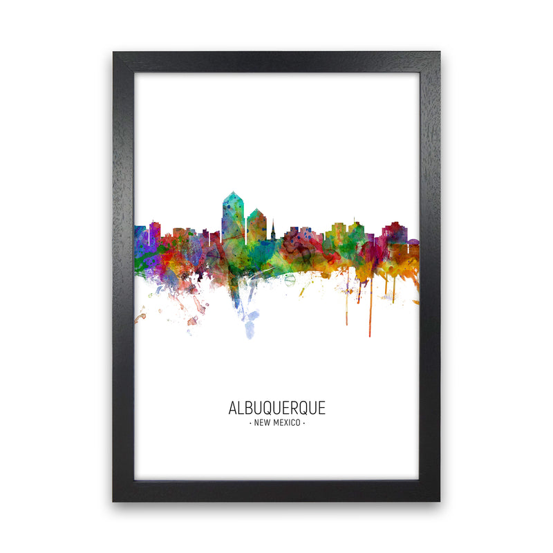 Albuquerque New Mexico Skyline Portrait Art Print by Michael Tompsett Black Grain