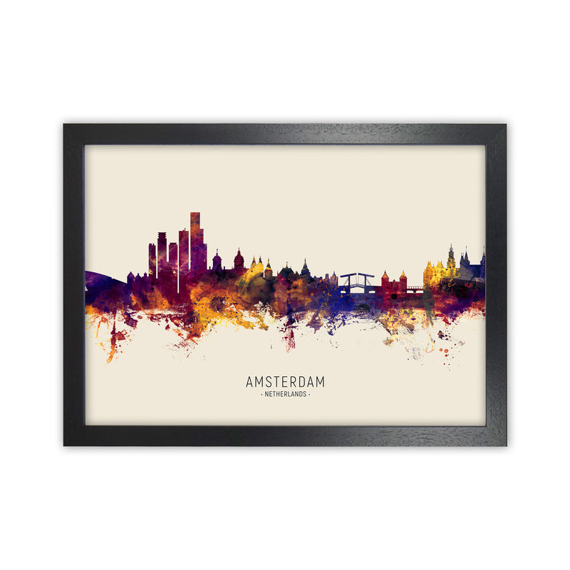 Amsterdam Netherlands Skyline Autumn City Name Art Print by Michael Tompsett Black Grain