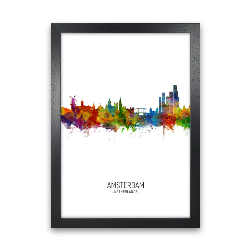Amsterdam Netherlands Skyline Portrait Art Print by Michael Tompsett Black Grain
