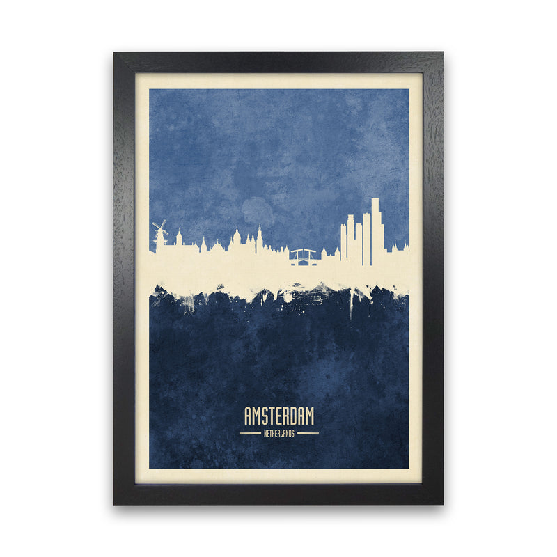 Amsterdam Netherlands Skyline Portrait Navy Art Print by Michael Tompsett Black Grain