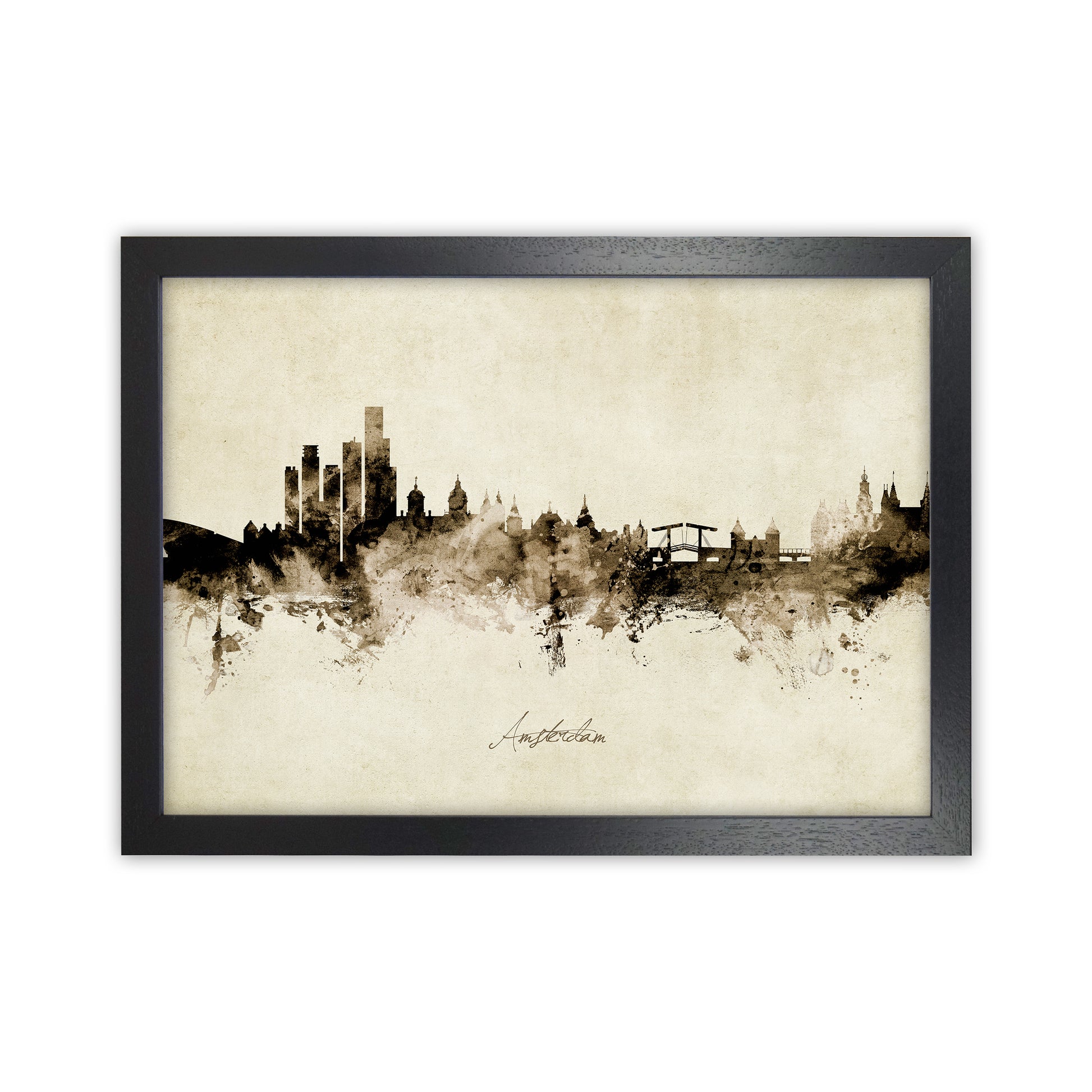 Amsterdam Netherlands Skyline Vintage Art Print by Michael Tompsett Black Grain