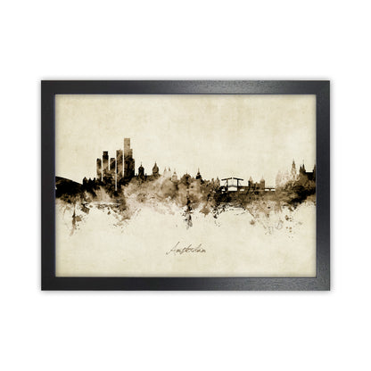 Amsterdam Netherlands Skyline Vintage Art Print by Michael Tompsett Black Grain
