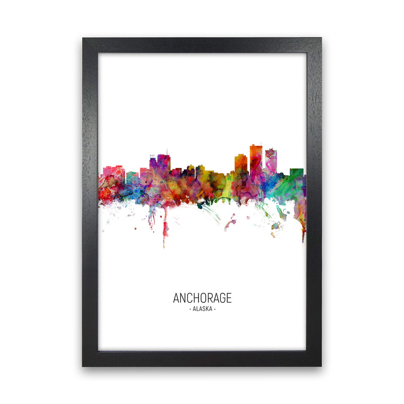Anchorage Alaska Skyline Portrait Art Print by Michael Tompsett Black Grain