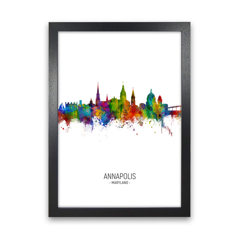 Annapolis Maryland Skyline Portrait Art Print by Michael Tompsett Black Grain