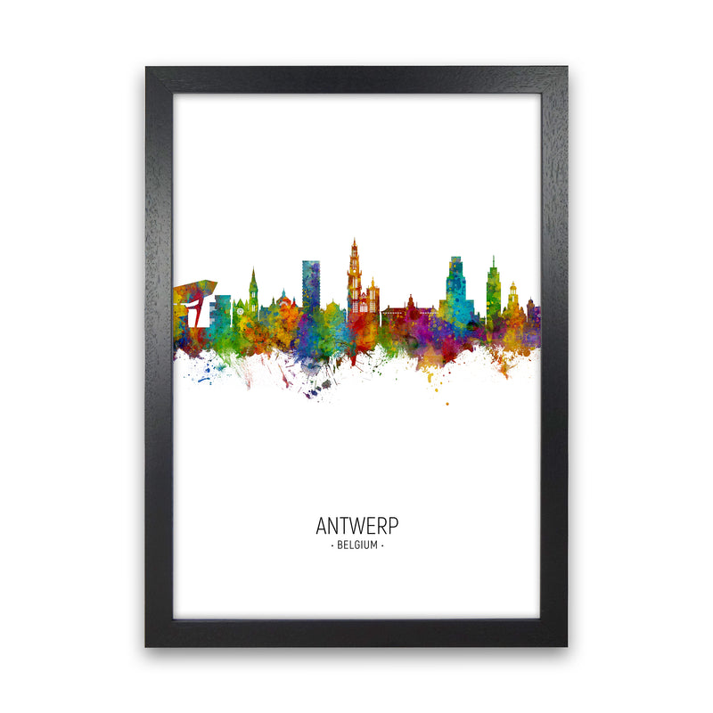 Antwerp Belgium Skyline Portrait Art Print by Michael Tompsett Black Grain