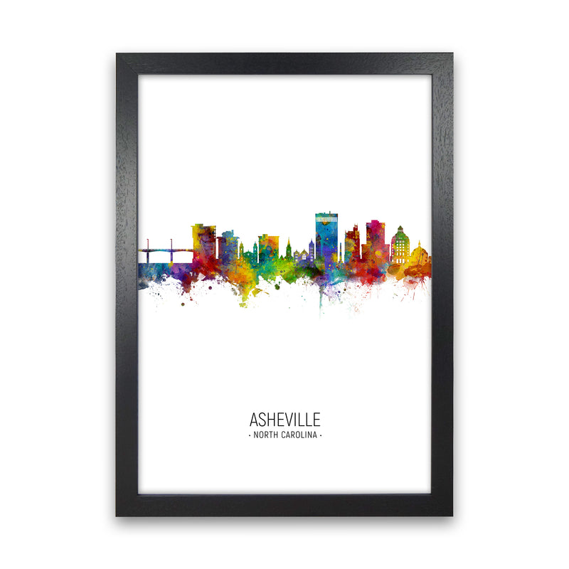 Asheville North Carolina Skyline Portrait Art Print by Michael Tompsett Black Grain