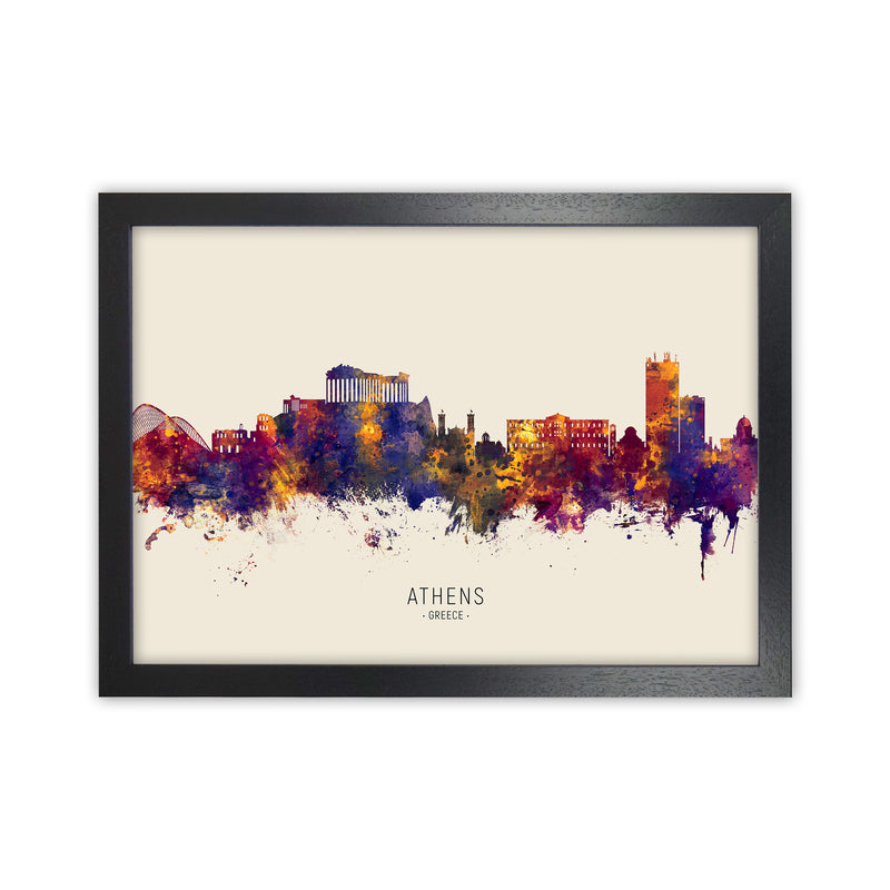 Athens Greece Skyline Autumn City Name Art Print by Michael Tompsett Black Grain