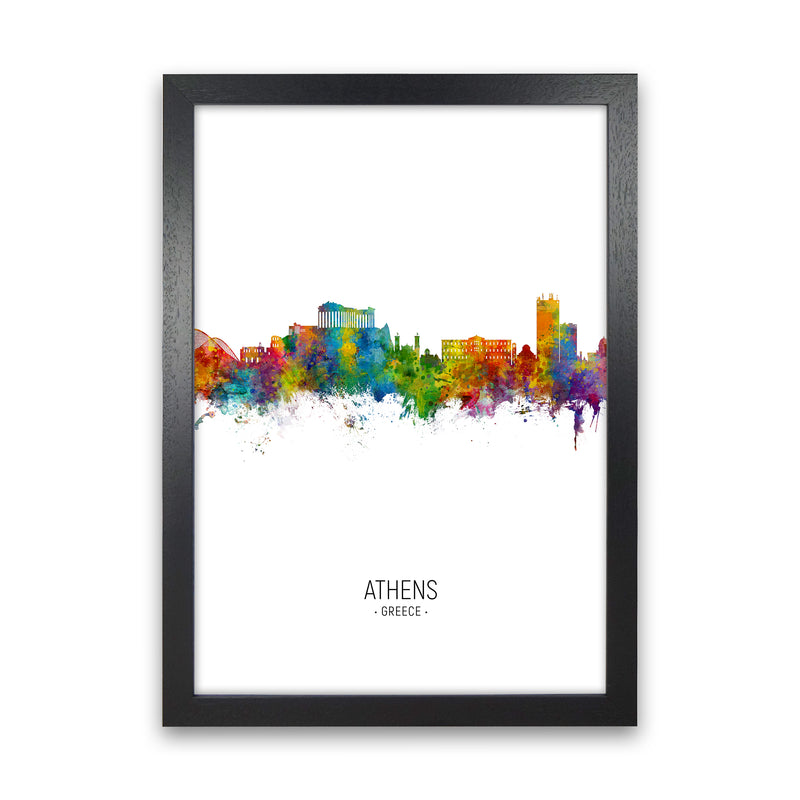 Athens Greece Skyline Portrait Art Print by Michael Tompsett Black Grain