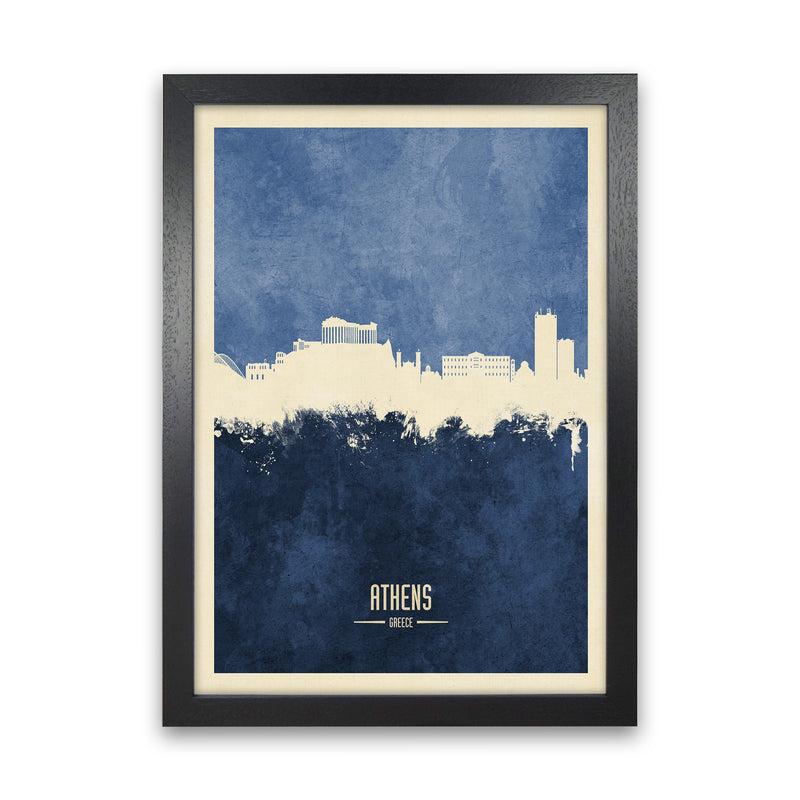Athens Greece Skyline Portrait Navy Art Print by Michael Tompsett Black Grain