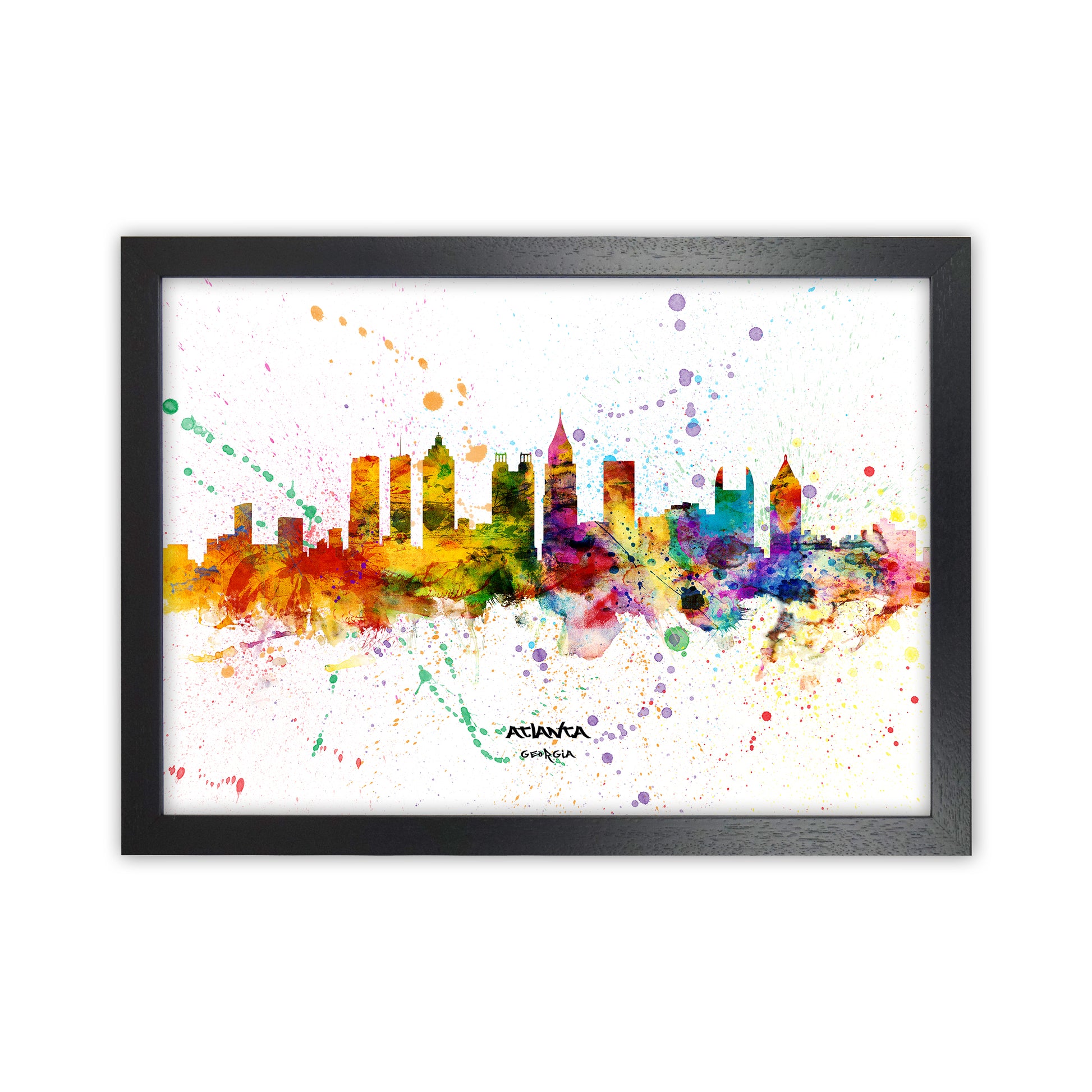 Atlanta Georgia Skyline Splash Art Print by Michael Tompsett Black Grain