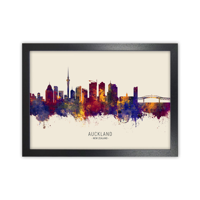 Auckland New Zealand Skyline Autumn City Name Art Print by Michael Tompsett Black Grain