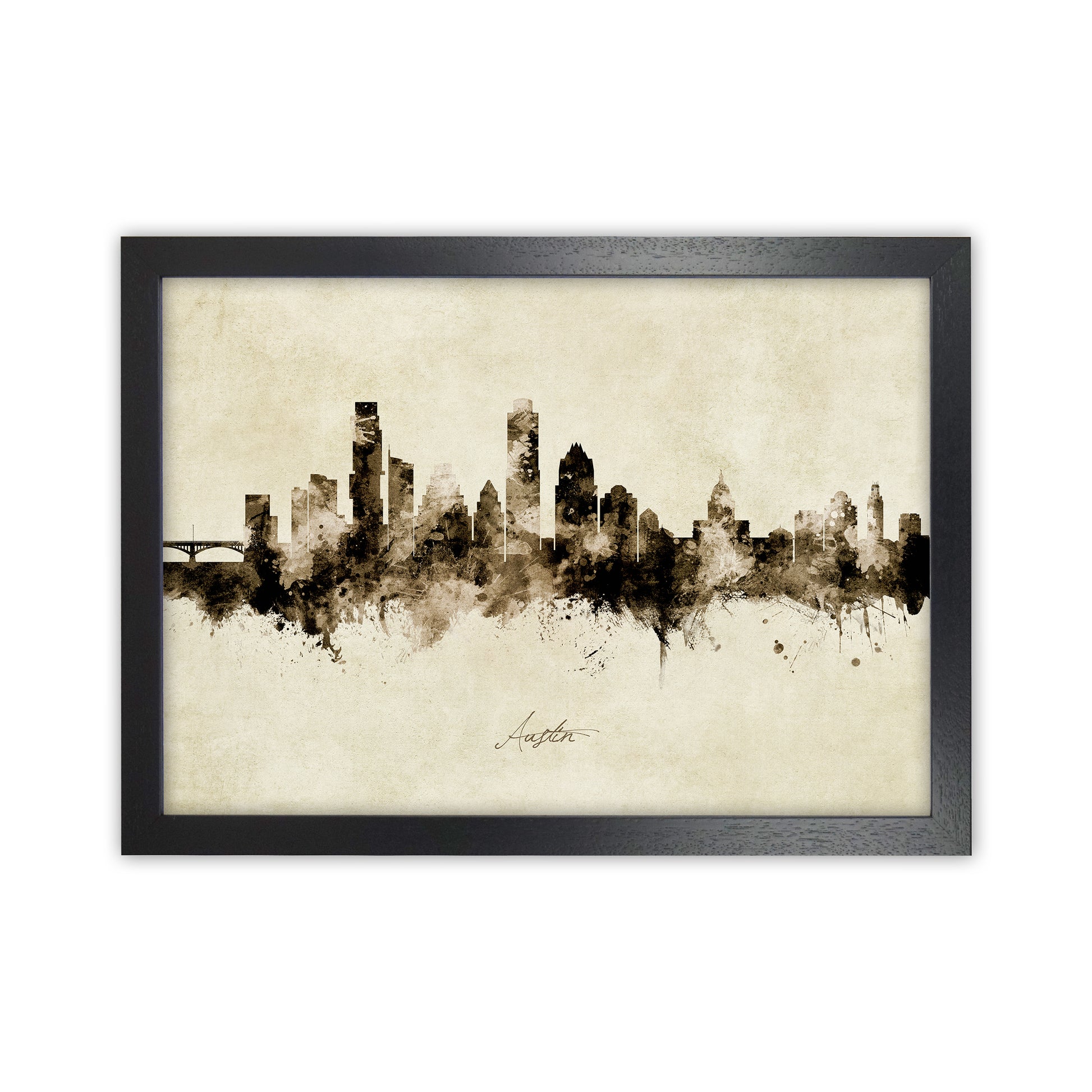 Austin Texas Skyline Vintage Art Print by Michael Tompsett Black Grain