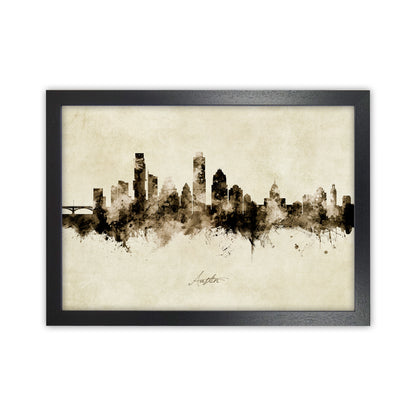 Austin Texas Skyline Vintage Art Print by Michael Tompsett Black Grain