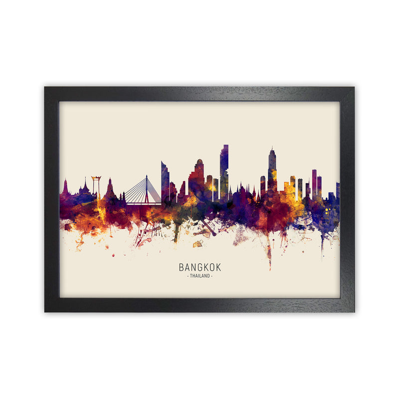 Bangkok Thailand Skyline Autumn City Name Art Print by Michael Tompsett Black Grain