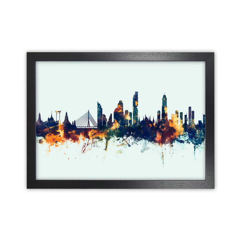 Bangkok Thailand Skyline Blue Orange Art Print by Michael Tompsett Black Grain