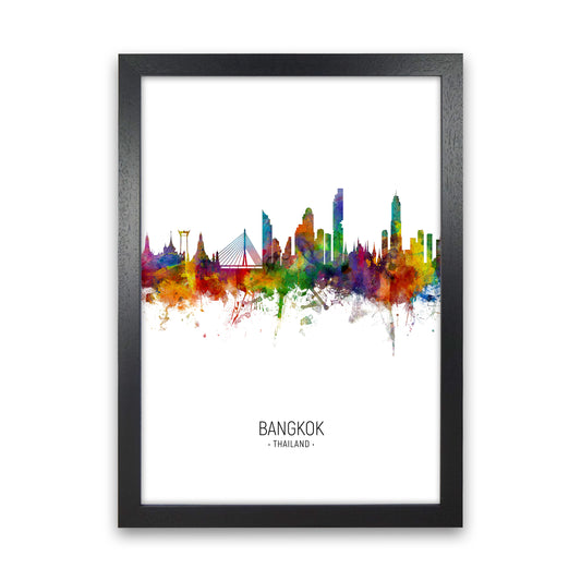 Bangkok Thailand Skyline Portrait Art Print by Michael Tompsett Black Grain