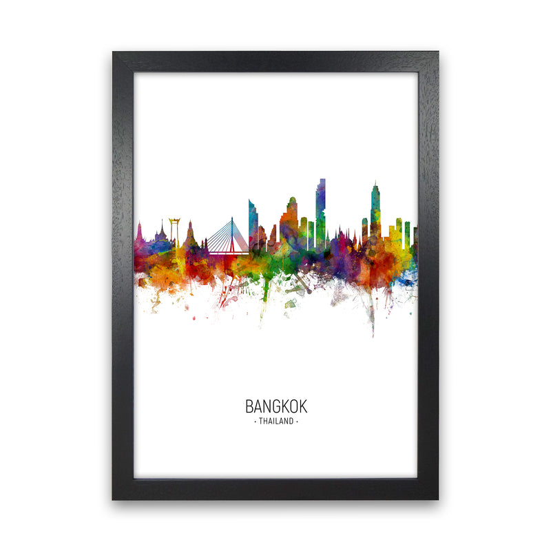 Bangkok Thailand Skyline Portrait Art Print by Michael Tompsett Black Grain