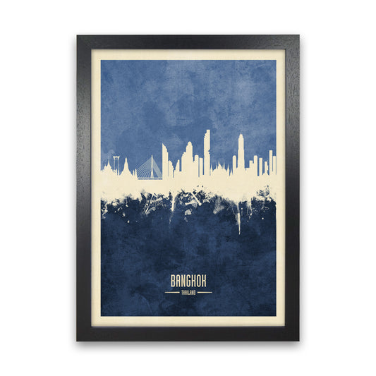 Bangkok Thailand Skyline Portrait Navy Art Print by Michael Tompsett Black Grain