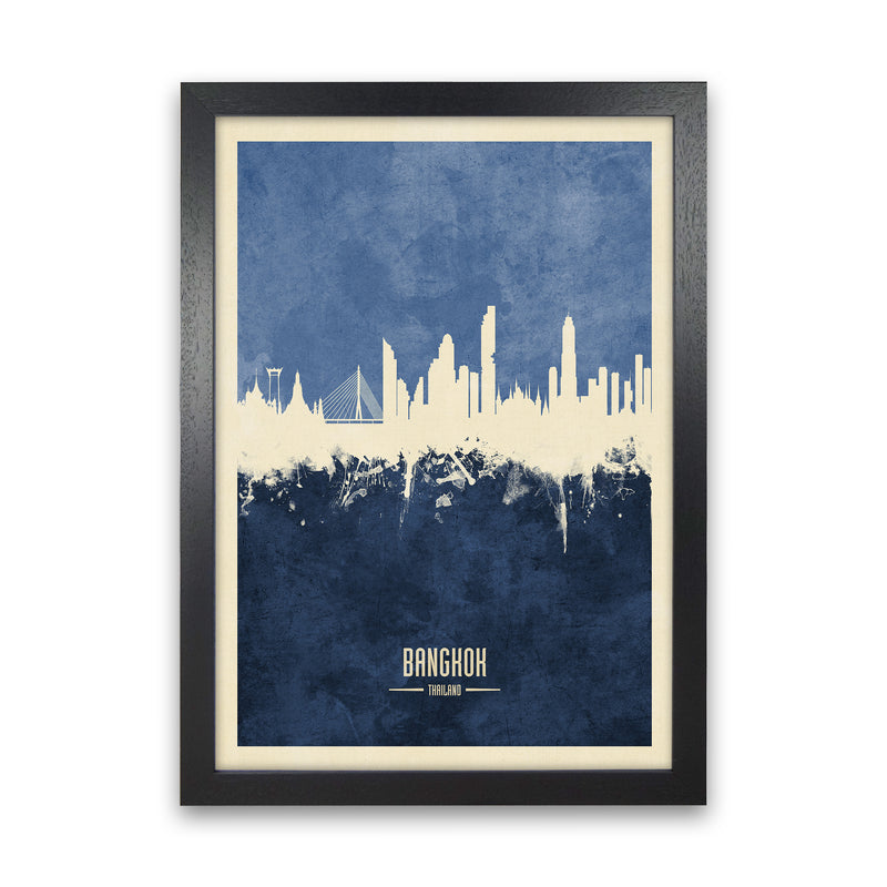 Bangkok Thailand Skyline Portrait Navy Art Print by Michael Tompsett Black Grain