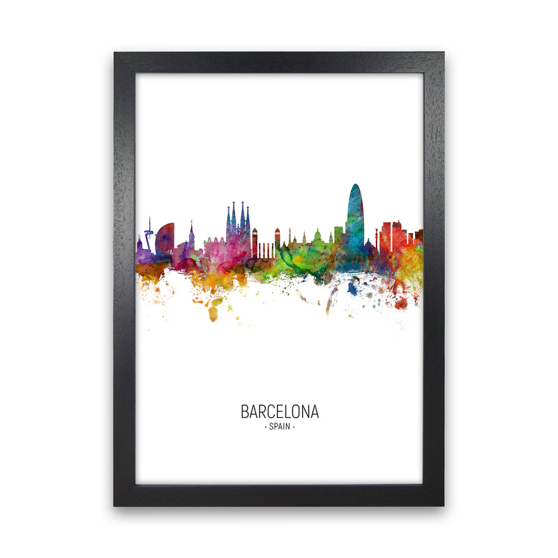 Barcelona Spain Skyline Portrait Art Print by Michael Tompsett Black Grain