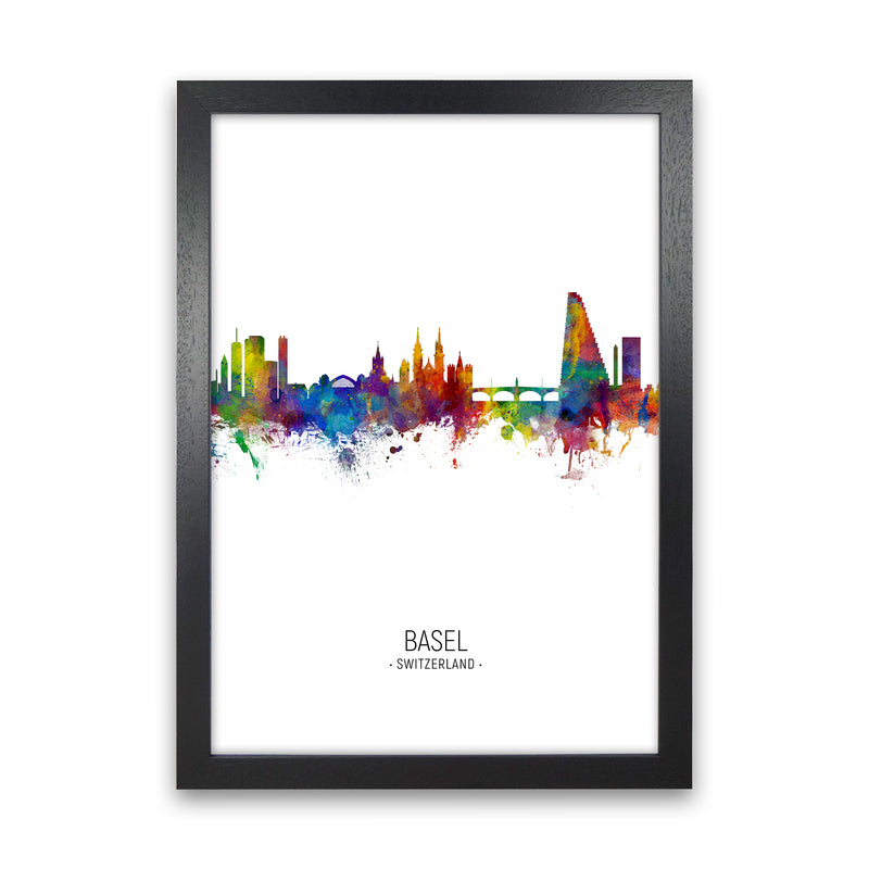 Basel Switzerland Skyline Portrait Art Print by Michael Tompsett Black Grain