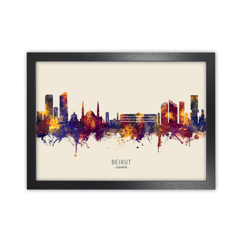 Beirut Lebanon Skyline Autumn City Name Art Print by Michael Tompsett Black Grain