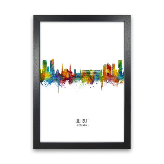 Beirut Lebanon Skyline Portrait Art Print by Michael Tompsett Black Grain