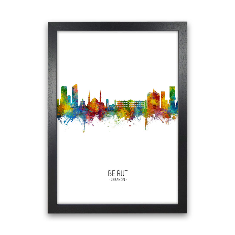 Beirut Lebanon Skyline Portrait Art Print by Michael Tompsett Black Grain