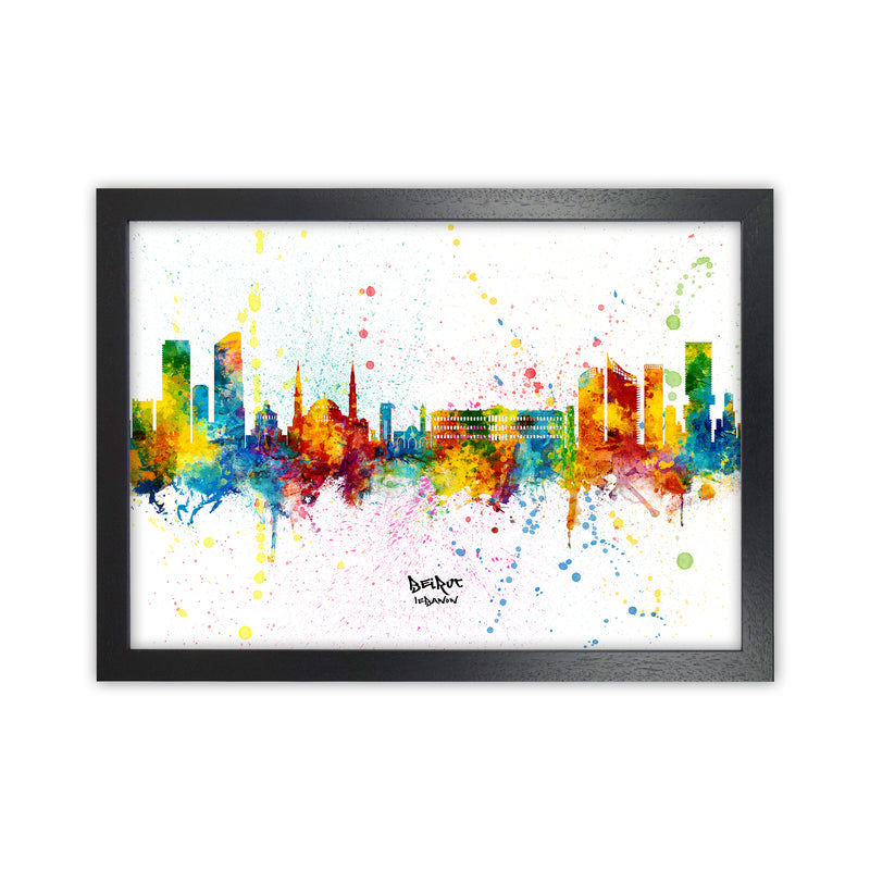 Beirut Lebanon Skyline Splash Art Print by Michael Tompsett Black Grain