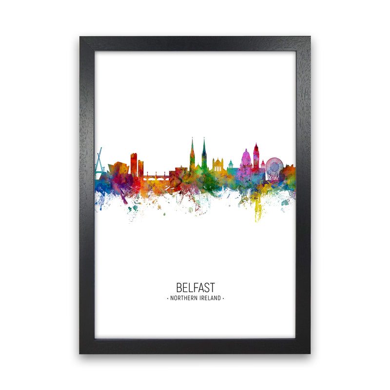 Belfast Northern Ireland Skyline Portrait Art Print by Michael Tompsett Black Grain