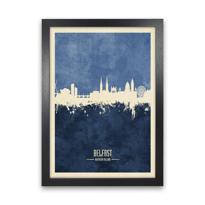Belfast Northern Ireland Skyline Portrait Navy Art Print by Michael Tompsett Black Grain