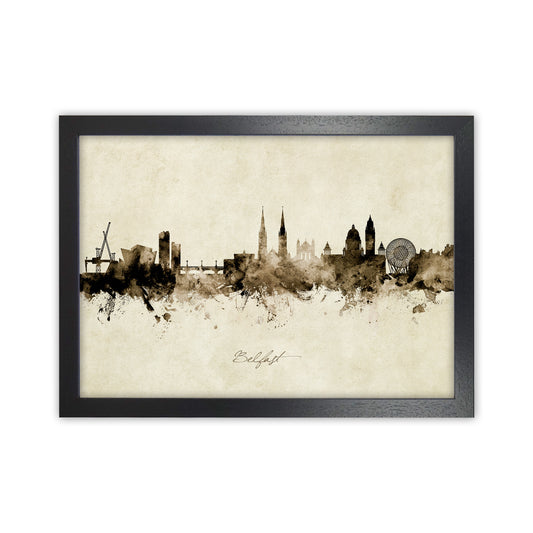 Belfast Northern Ireland Skyline Vintage Art Print by Michael Tompsett Black Grain