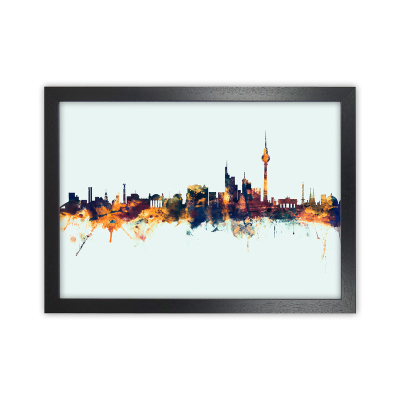 Berlin Germany Skyline Blue Orange Art Print by Michael Tompsett Black Grain