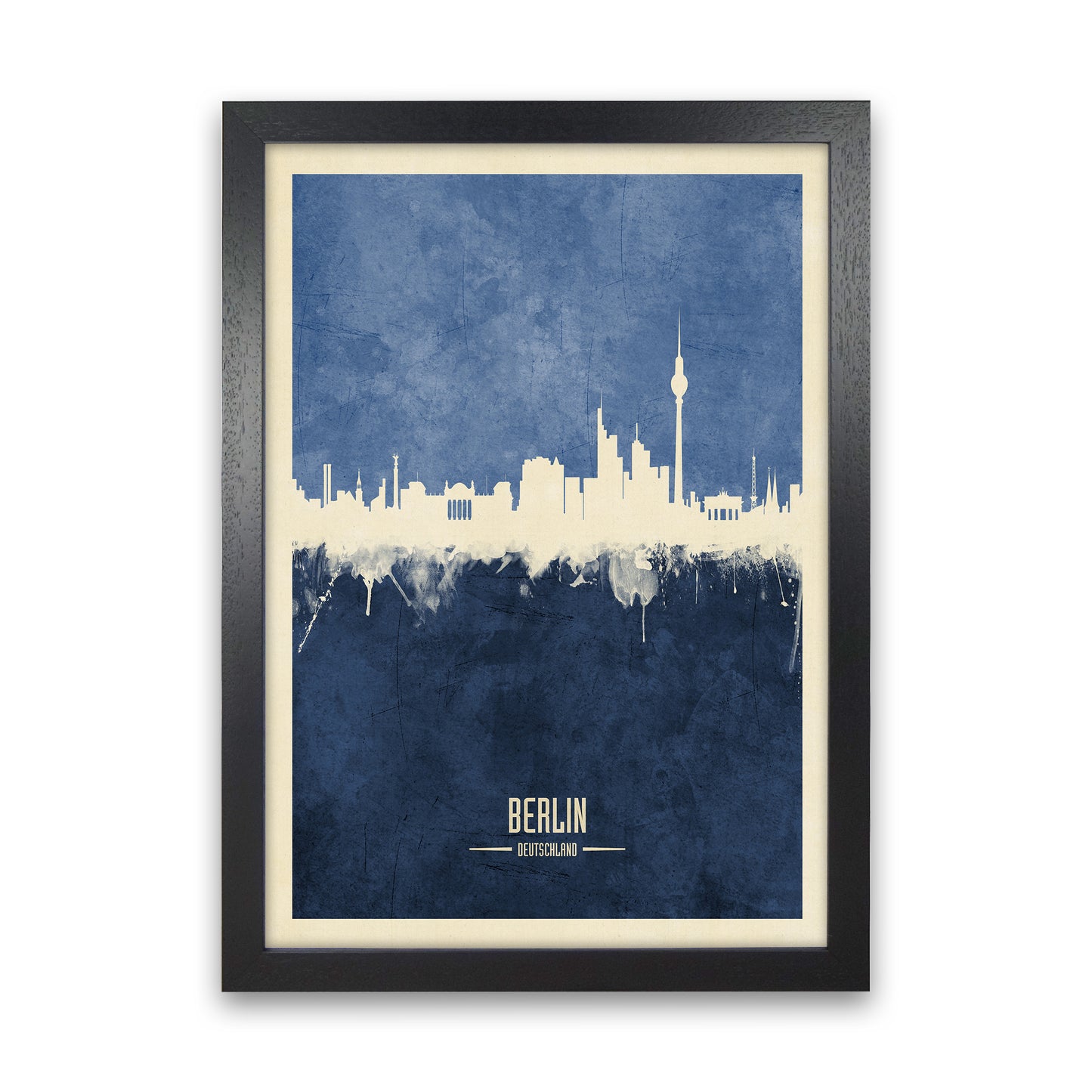 Berlin Germany Skyline Portrait Navy Art Print by Michael Tompsett Black Grain