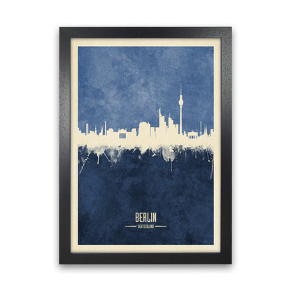 Berlin Germany Skyline Portrait Navy Art Print by Michael Tompsett Black Grain