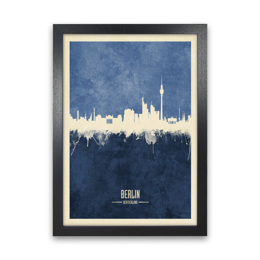 Berlin Germany Skyline Portrait Navy Art Print by Michael Tompsett Black Grain