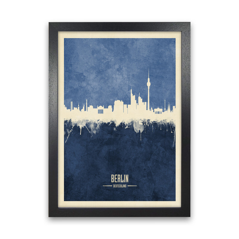 Berlin Germany Skyline Portrait Navy Art Print by Michael Tompsett Black Grain