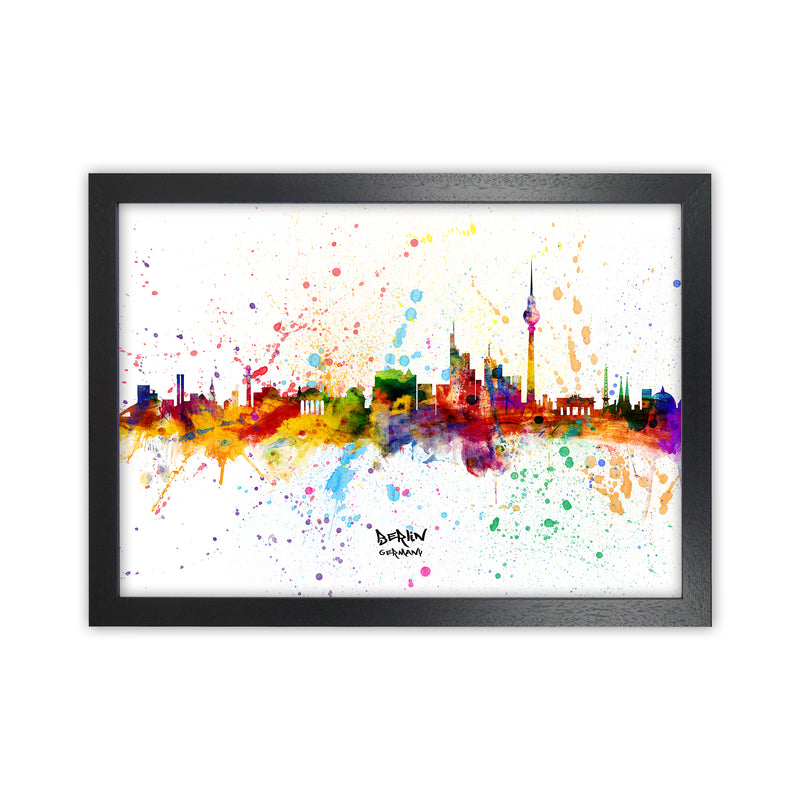 Berlin Germany Skyline Splash Art Print by Michael Tompsett Black Grain