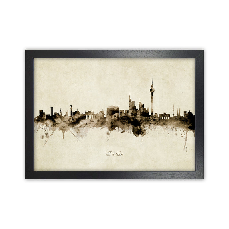 Berlin Germany Skyline Vintage Art Print by Michael Tompsett Black Grain