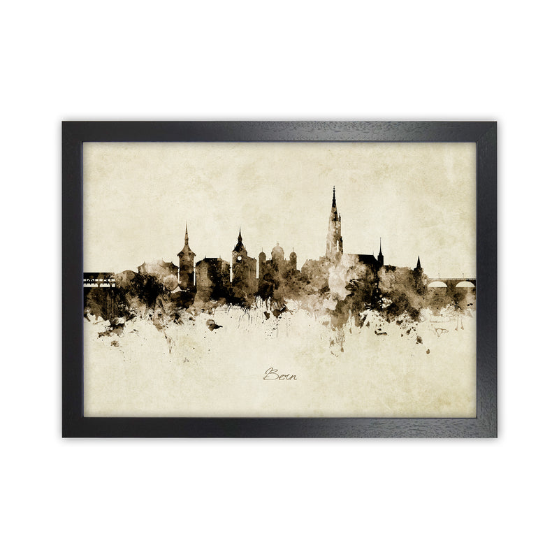 Bern Switzerland Skyline Vintage Art Print by Michael Tompsett Black Grain