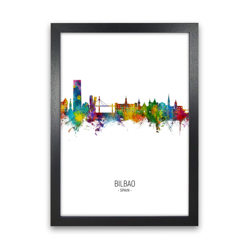 Bilbao Spain Skyline Portrait Art Print by Michael Tompsett Black Grain