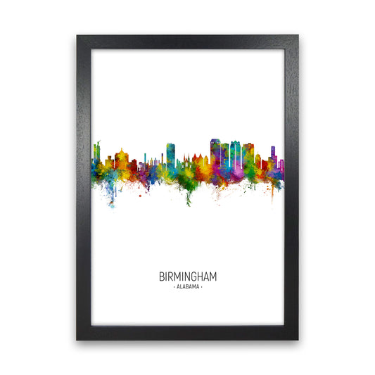 Birmingham Alabama Skyline Portrait Art Print by Michael Tompsett Black Grain