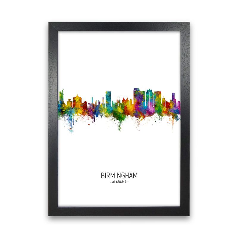 Birmingham Alabama Skyline Portrait Art Print by Michael Tompsett Black Grain