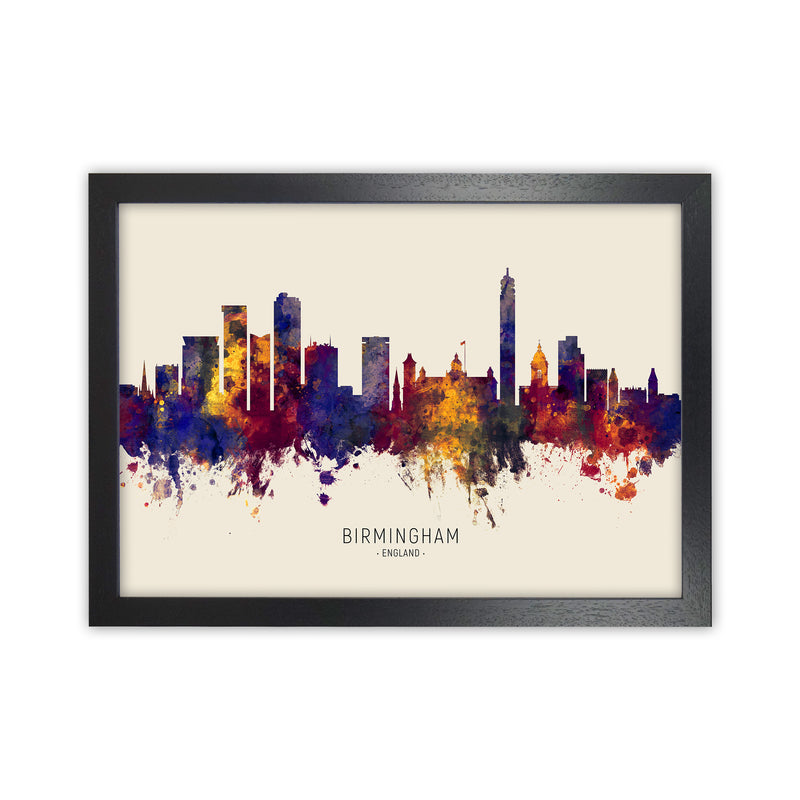 Birmingham England Skyline Autumn City Name Art Print by Michael Tompsett Black Grain