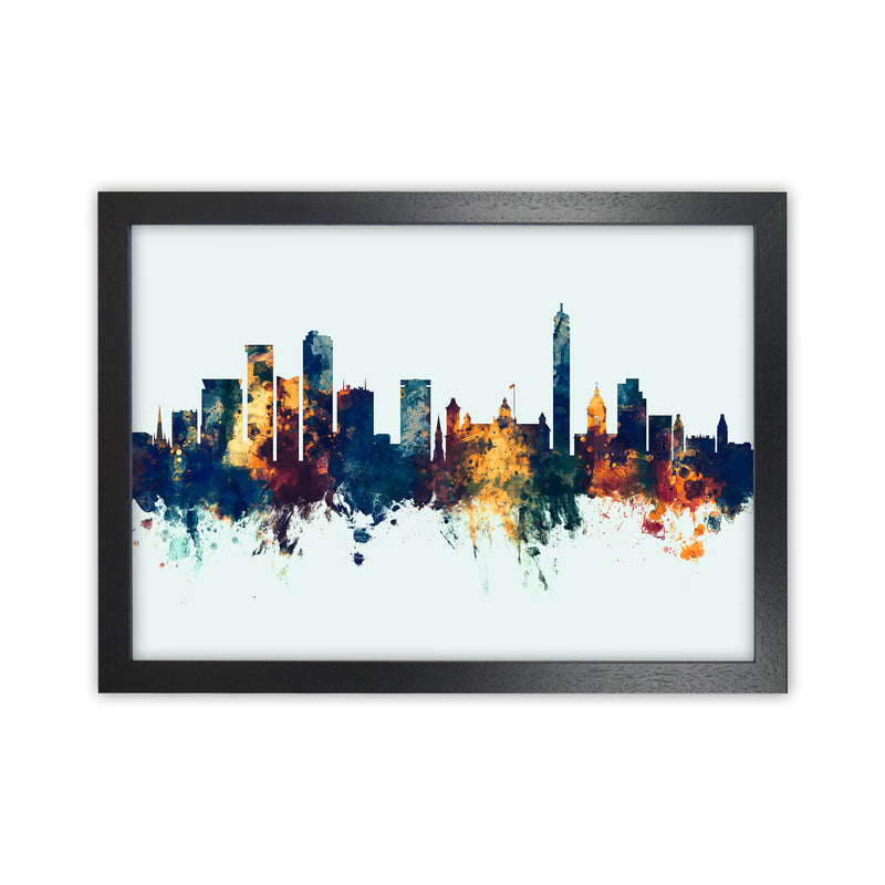 Birmingham England Skyline Blue Orange Art Print by Michael Tompsett Black Grain