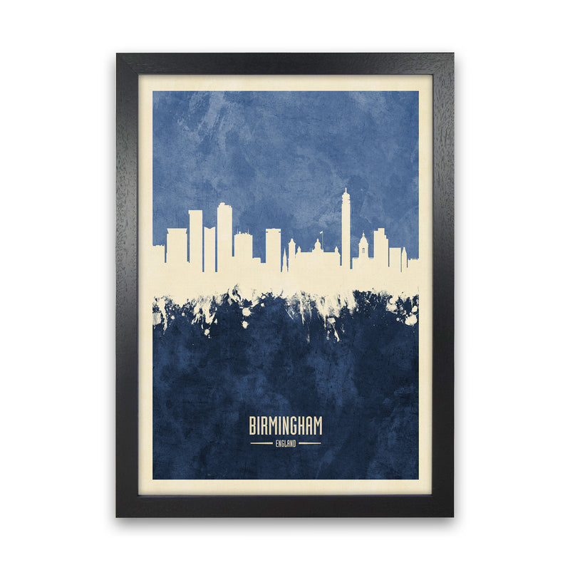 Birmingham England Skyline Portrait Navy Art Print by Michael Tompsett Black Grain