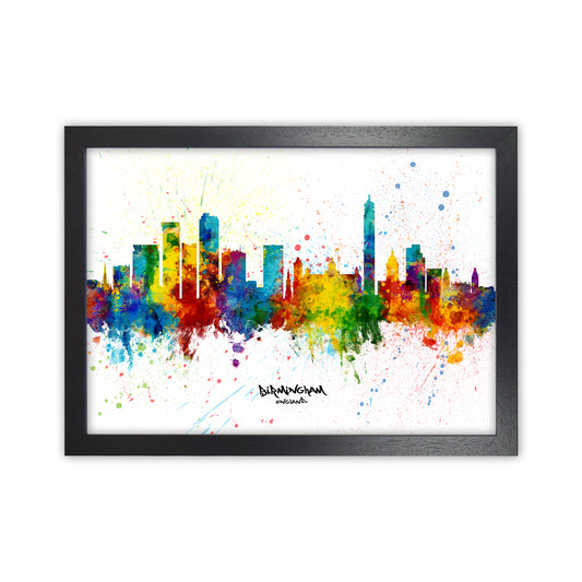 Birmingham England Skyline Splash Art Print by Michael Tompsett Black Grain